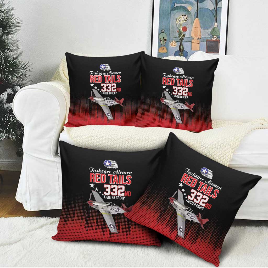 Tuskegee Red Tails Airmen WWII Tribute Pillow Cover 332nd Fighter Group - Black