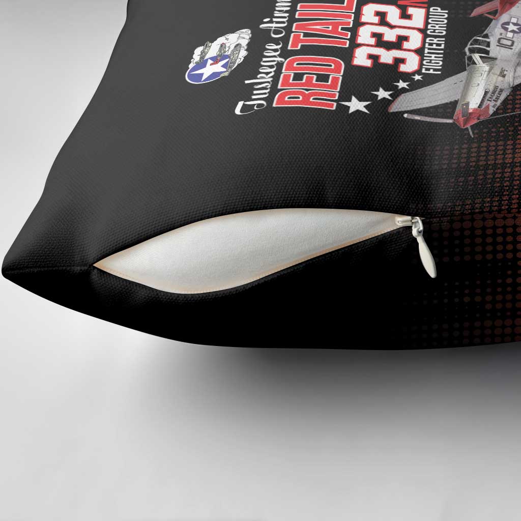 Tuskegee Red Tails Airmen WWII Tribute Pillow Cover 332nd Fighter Group - Black