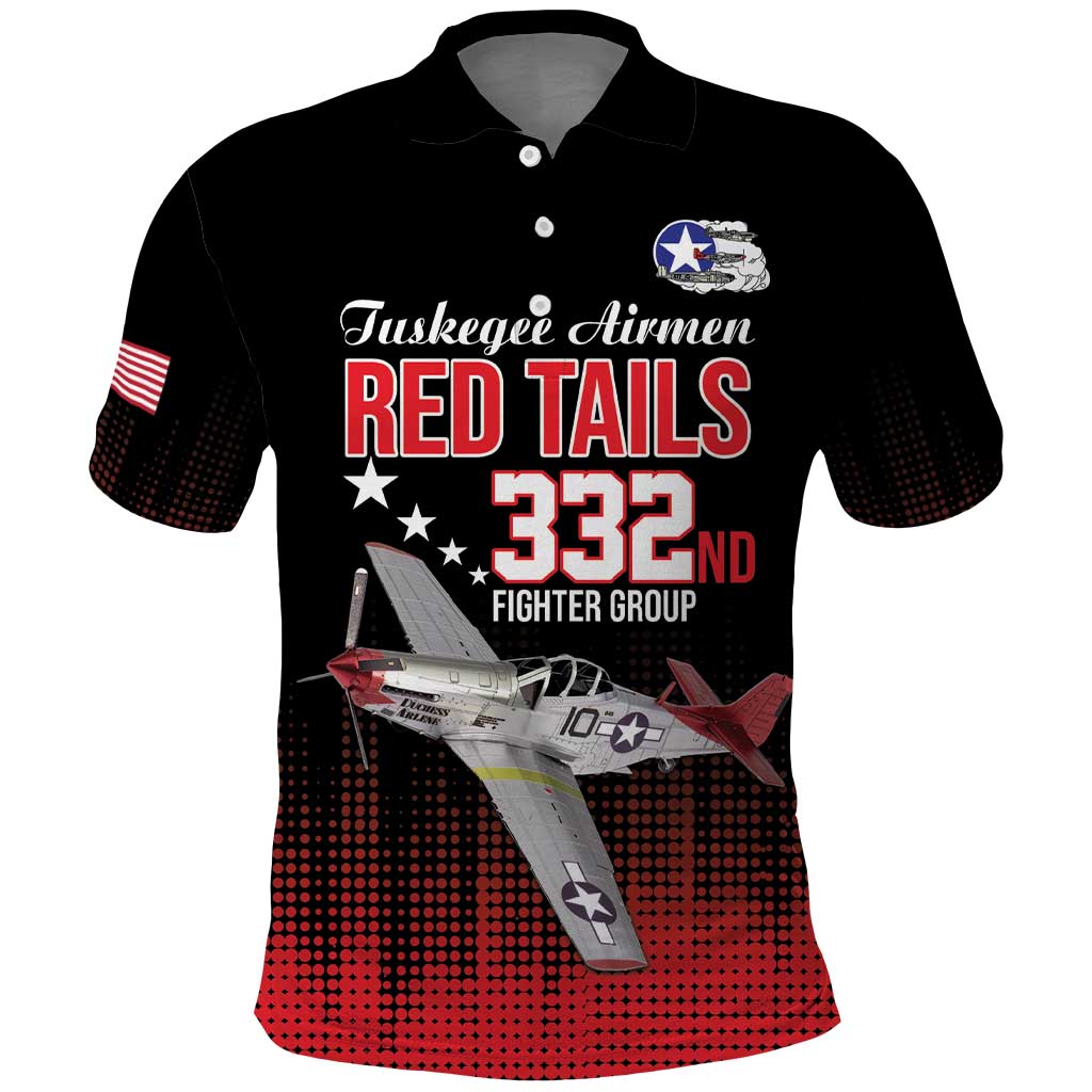 Tuskegee Red Tails Airmen WWII Tribute Polo Shirt 332nd Fighter Group - Black - African Pride