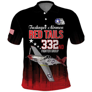 Tuskegee Red Tails Airmen WWII Tribute Polo Shirt 332nd Fighter Group - Black - African Pride
