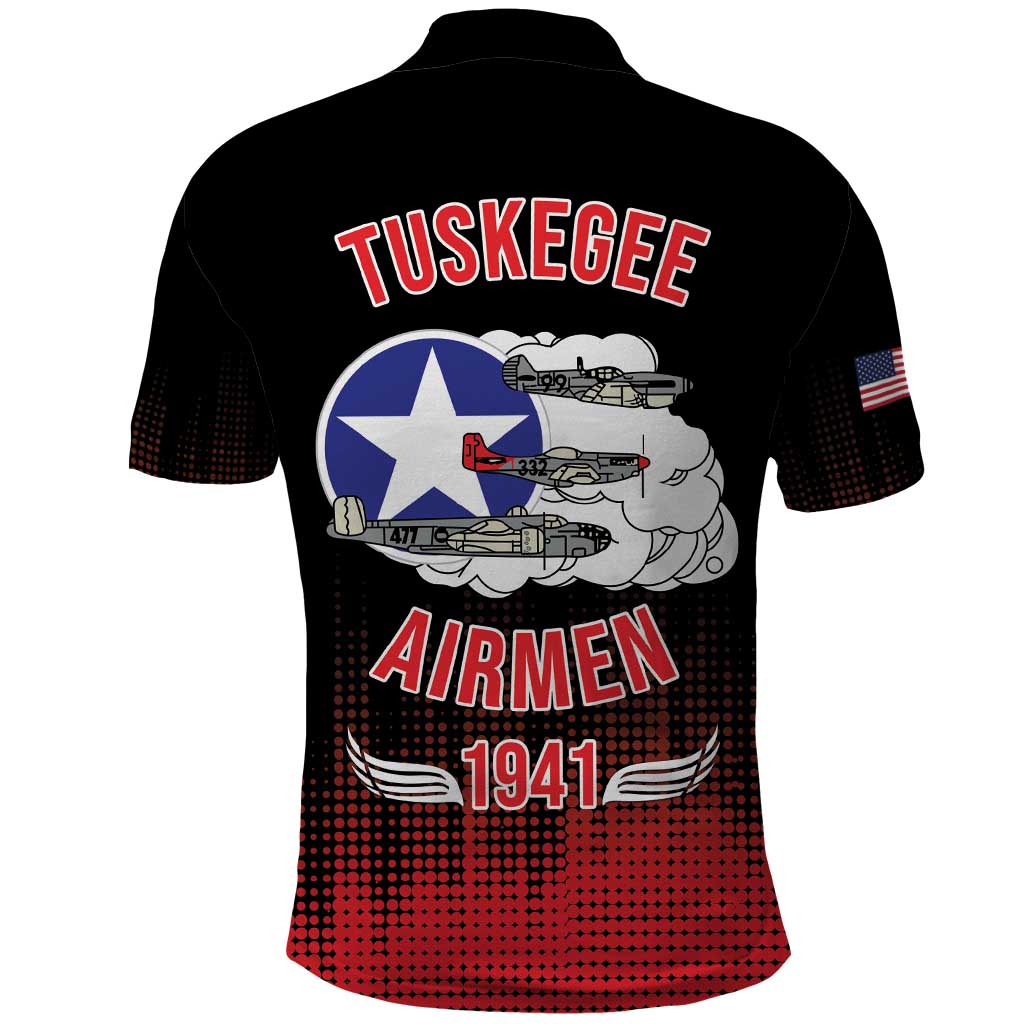 Tuskegee Red Tails Airmen WWII Tribute Polo Shirt 332nd Fighter Group - Black - African Pride