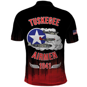 Tuskegee Red Tails Airmen WWII Tribute Polo Shirt 332nd Fighter Group - Black - African Pride