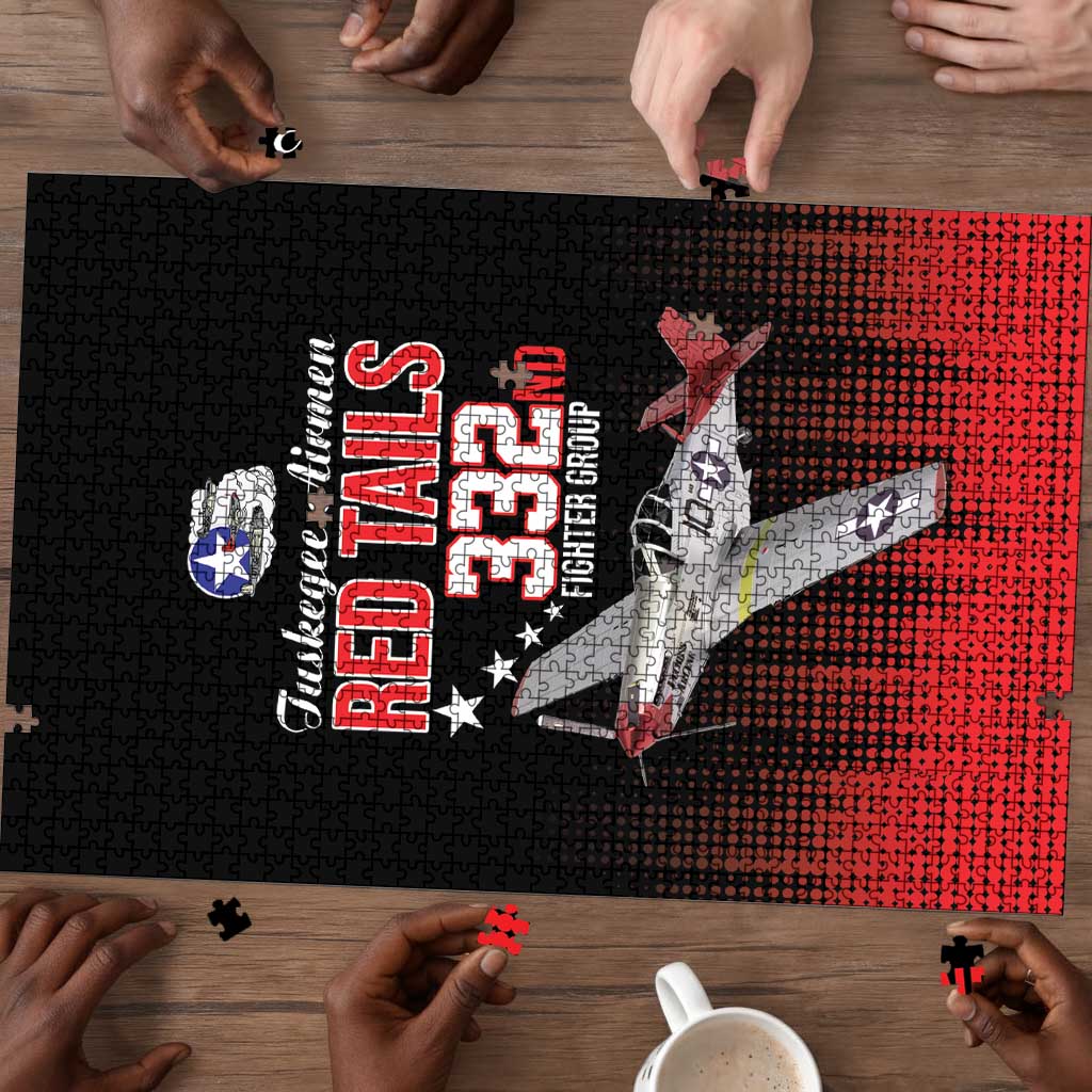 Tuskegee Red Tails Airmen WWII Tribute Puzzle 332nd Fighter Group - Black