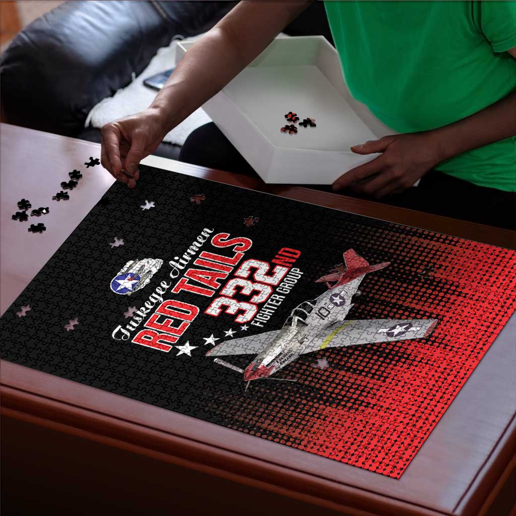 Tuskegee Red Tails Airmen WWII Tribute Puzzle 332nd Fighter Group - Black