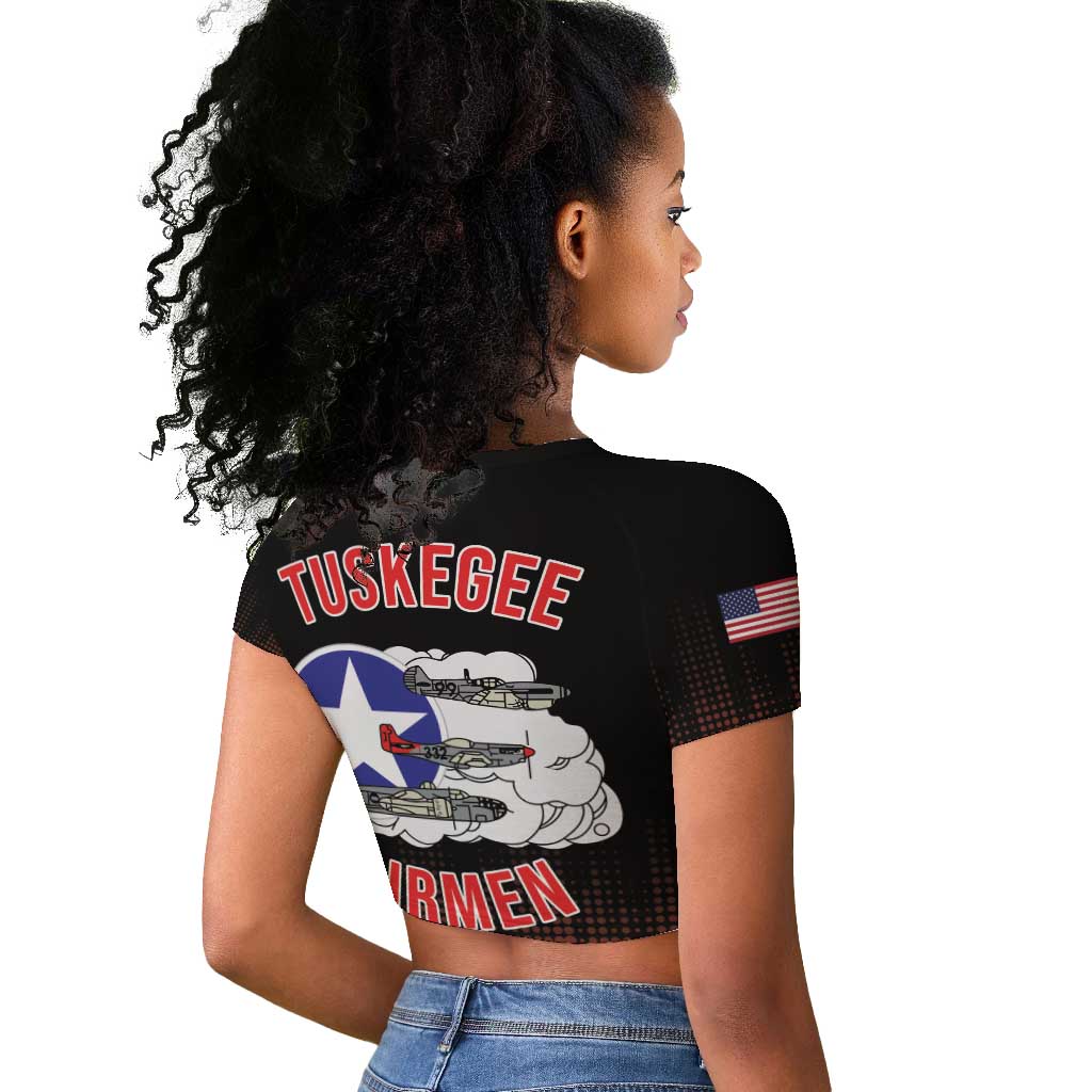 Tuskegee Red Tails Airmen WWII Tribute Raglan Cropped T shirt 332nd Fighter Group - Black - African Pride