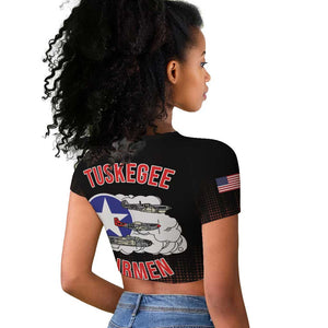 Tuskegee Red Tails Airmen WWII Tribute Raglan Cropped T shirt 332nd Fighter Group - Black - African Pride