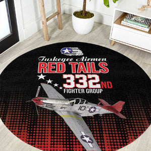 Tuskegee Red Tails Airmen WWII Tribute Round Carpet 332nd Fighter Group - Black - African Pride