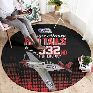 Tuskegee Red Tails Airmen WWII Tribute Round Carpet 332nd Fighter Group - Black - African Pride