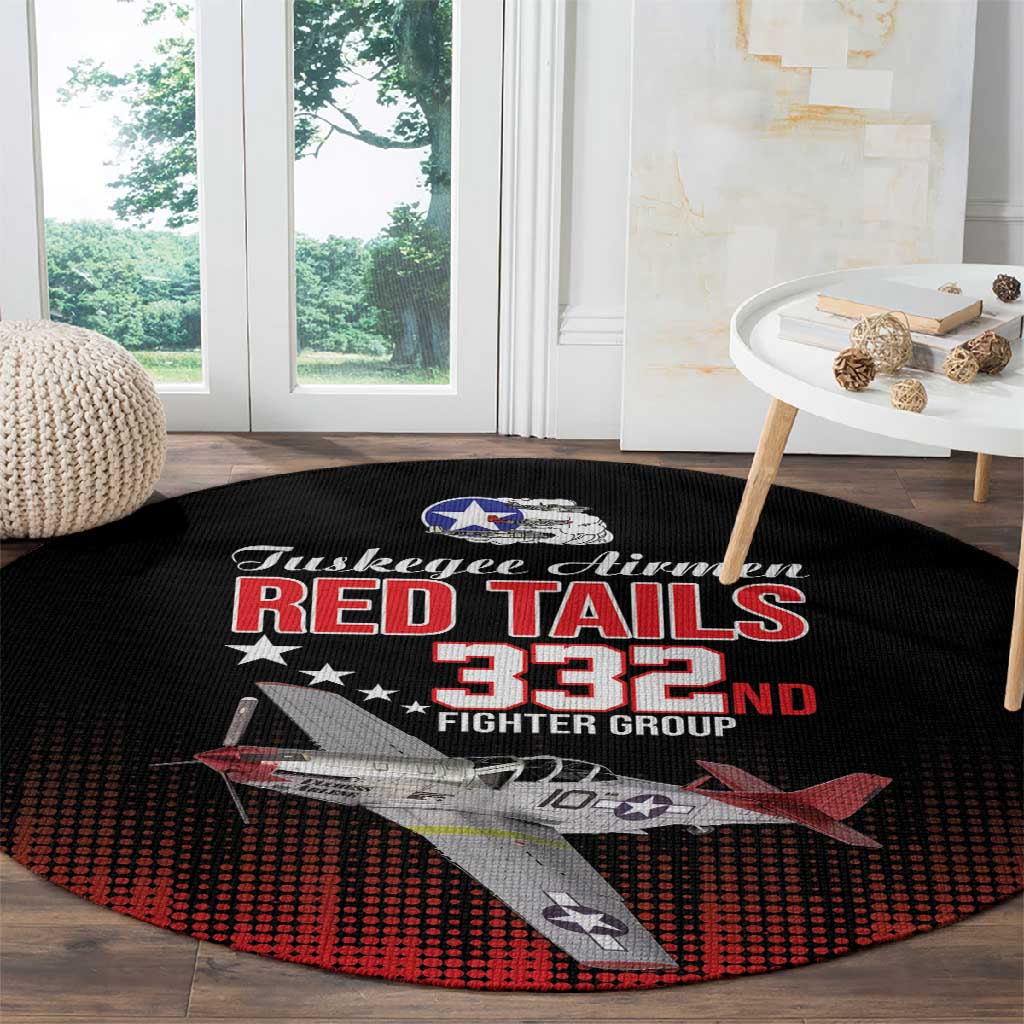 Tuskegee Red Tails Airmen WWII Tribute Round Carpet 332nd Fighter Group - Black - African Pride
