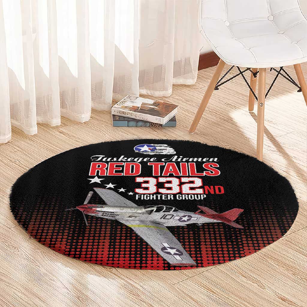 Tuskegee Red Tails Airmen WWII Tribute Round Carpet 332nd Fighter Group - Black - African Pride