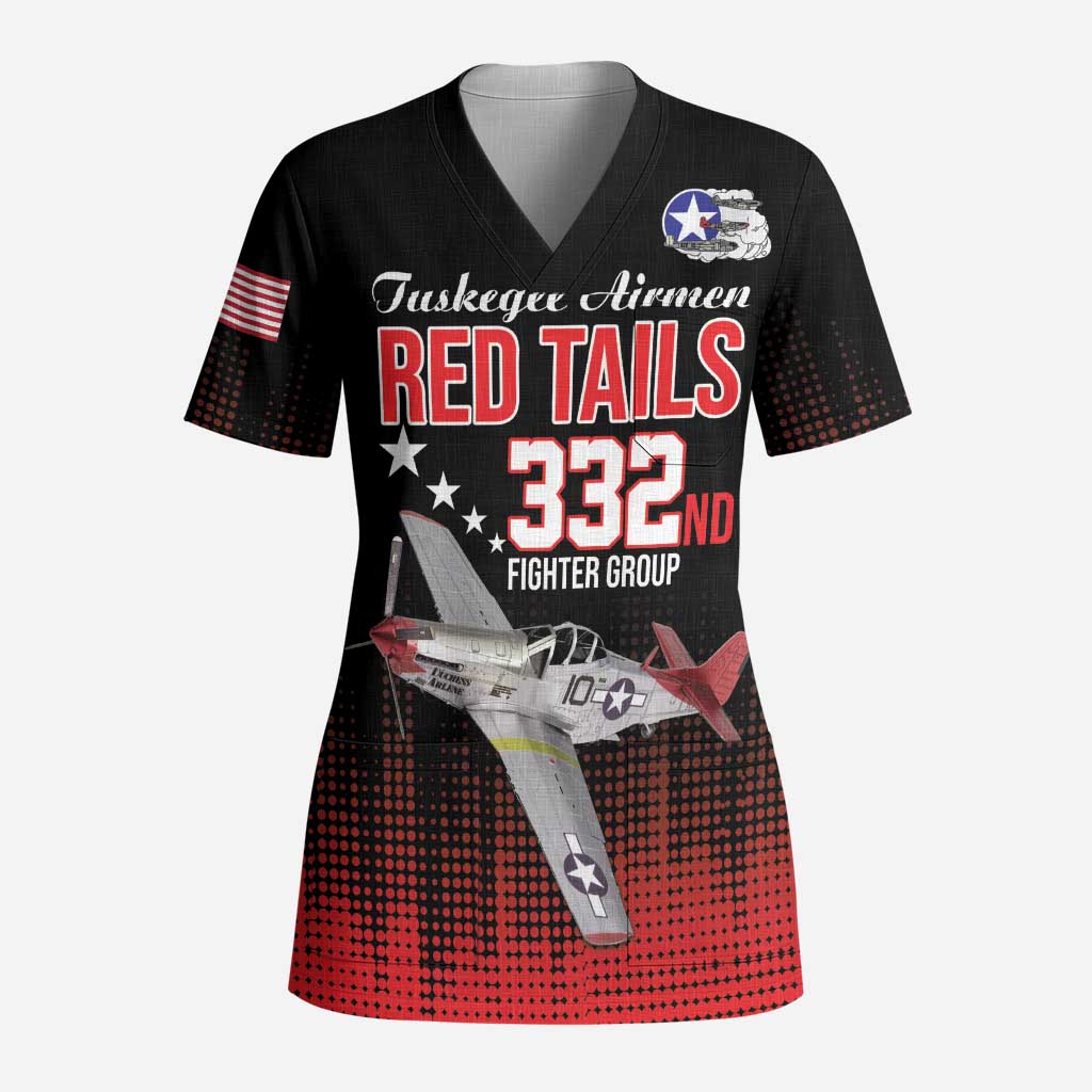 Tuskegee Red Tails Airmen WWII Tribute Scrub Top 332nd Fighter Group - Black - African Pride