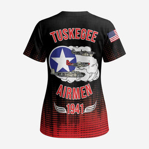 Tuskegee Red Tails Airmen WWII Tribute Scrub Top 332nd Fighter Group - Black - African Pride