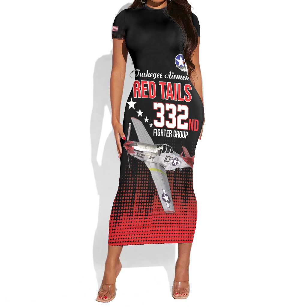 Tuskegee Red Tails Airmen WWII Tribute Short Sleeve Bodycon Dress 332nd Fighter Group - Black - African Pride