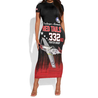 Tuskegee Red Tails Airmen WWII Tribute Short Sleeve Bodycon Dress 332nd Fighter Group - Black - African Pride