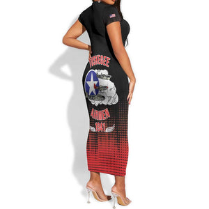 Tuskegee Red Tails Airmen WWII Tribute Short Sleeve Bodycon Dress 332nd Fighter Group - Black - African Pride
