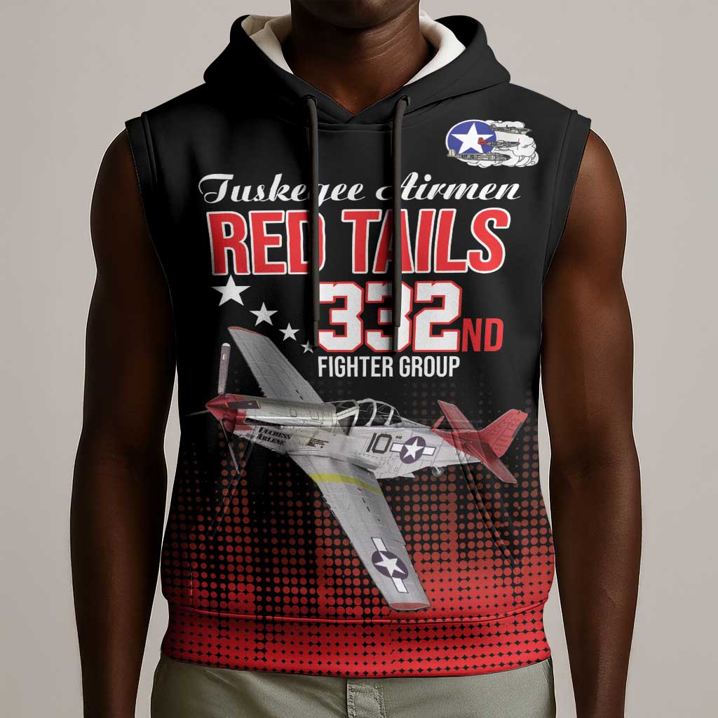 Tuskegee Red Tails Airmen WWII Tribute Sleeveless Hoodie 332nd Fighter Group - Black - African Pride