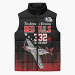 Tuskegee Red Tails Airmen WWII Tribute Sleeveless Puffer Jacket 332nd Fighter Group - Black