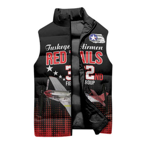 Tuskegee Red Tails Airmen WWII Tribute Sleeveless Puffer Jacket 332nd Fighter Group - Black