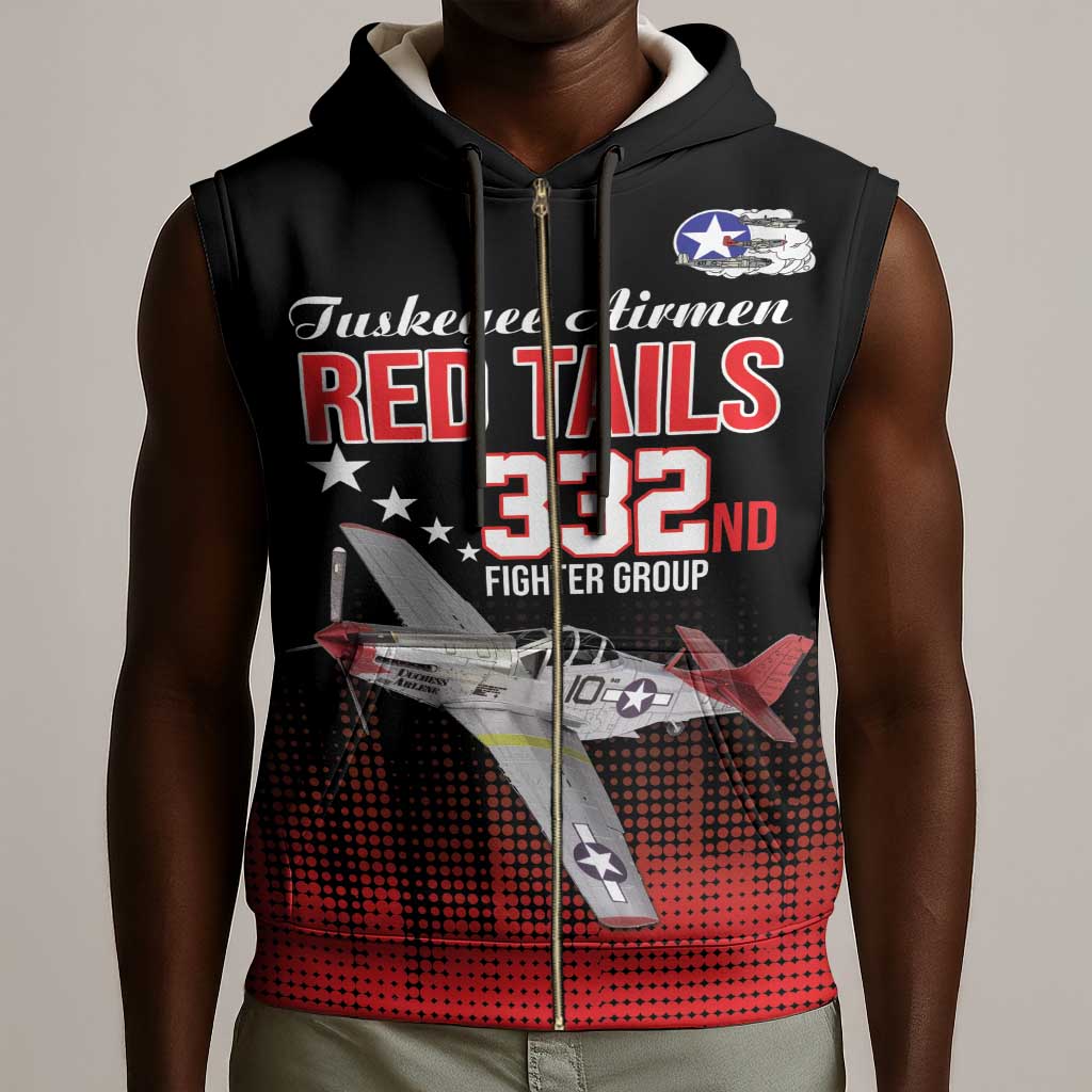 Tuskegee Red Tails Airmen WWII Tribute Sleeveless Zip Hoodie 332nd Fighter Group - Black - African Pride