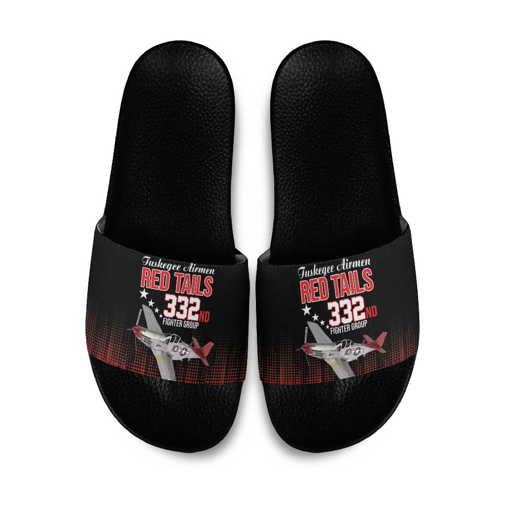 Tuskegee Red Tails Airmen WWII Tribute Slide Sandals 332nd Fighter Group - Black