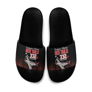 Tuskegee Red Tails Airmen WWII Tribute Slide Sandals 332nd Fighter Group - Black