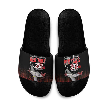 Tuskegee Red Tails Airmen WWII Tribute Slide Sandals 332nd Fighter Group - Black