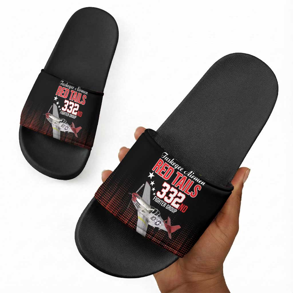 Tuskegee Red Tails Airmen WWII Tribute Slide Sandals 332nd Fighter Group - Black