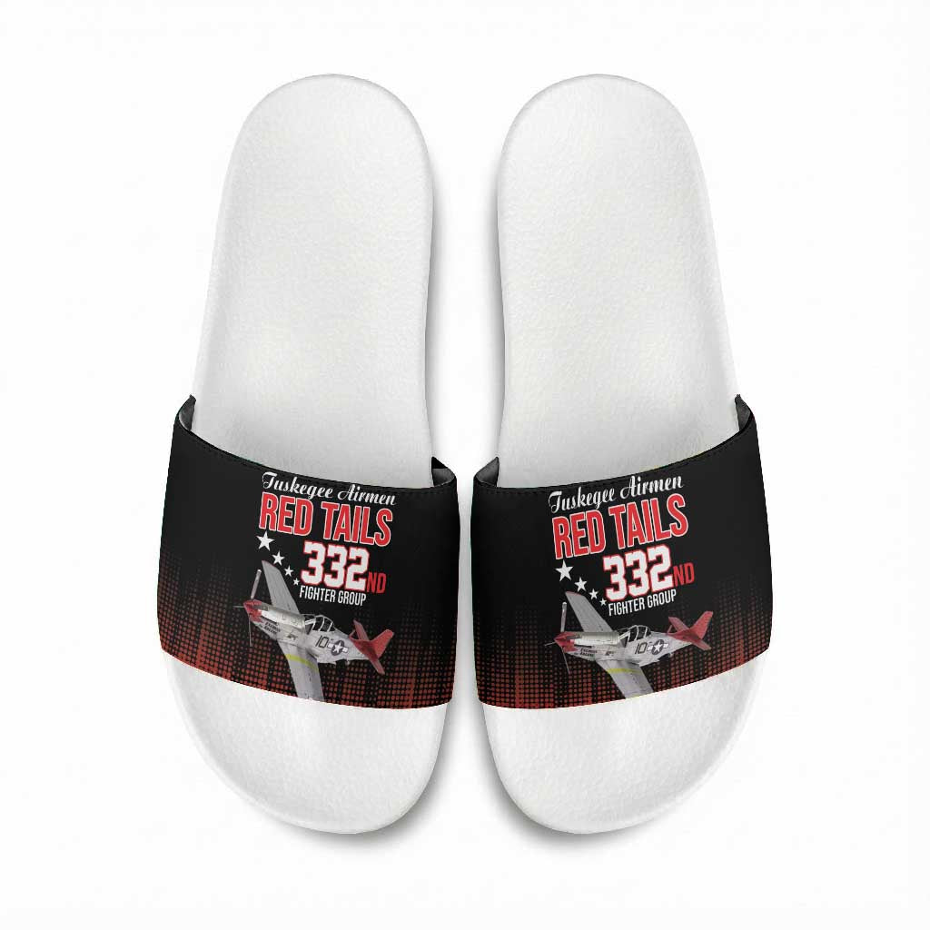 Tuskegee Red Tails Airmen WWII Tribute Slide Sandals 332nd Fighter Group - Black