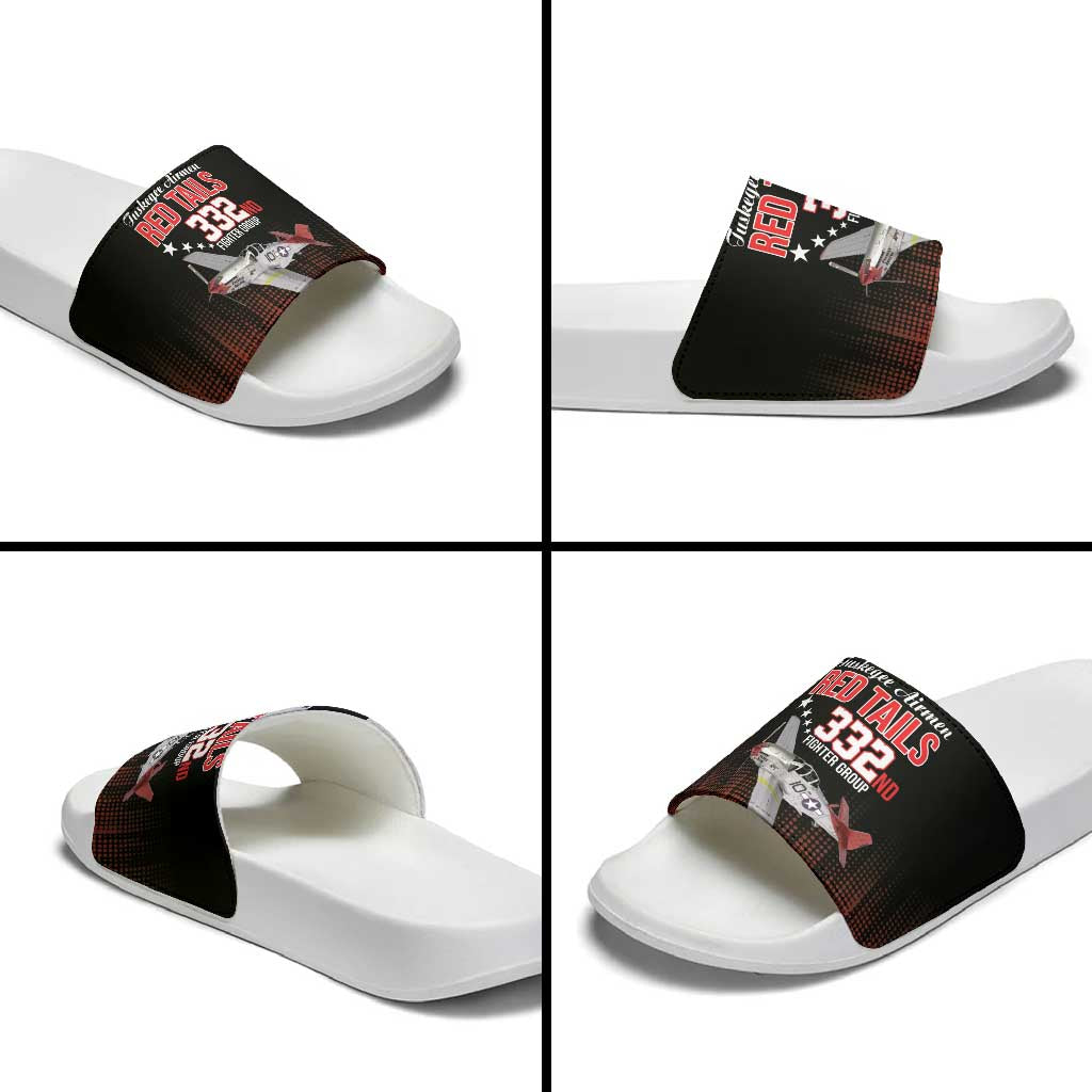 Tuskegee Red Tails Airmen WWII Tribute Slide Sandals 332nd Fighter Group - Black