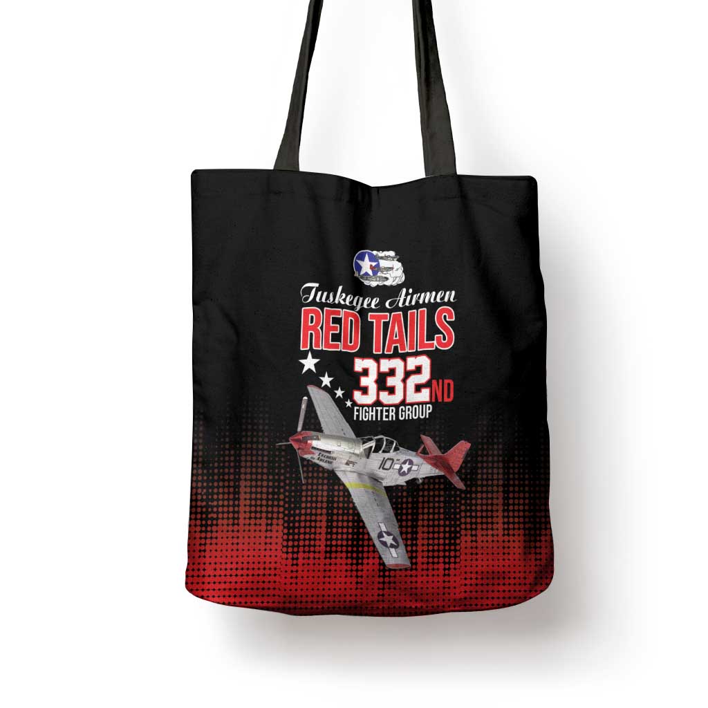 Tuskegee Red Tails Airmen WWII Tribute Tote Bag 332nd Fighter Group - Black