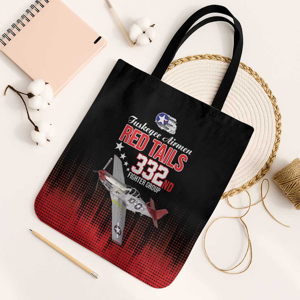 Tuskegee Red Tails Airmen WWII Tribute Tote Bag 332nd Fighter Group - Black