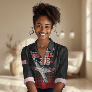 Tuskegee Red Tails Airmen WWII Tribute Women Casual Shirt 332nd Fighter Group - Black - African Pride
