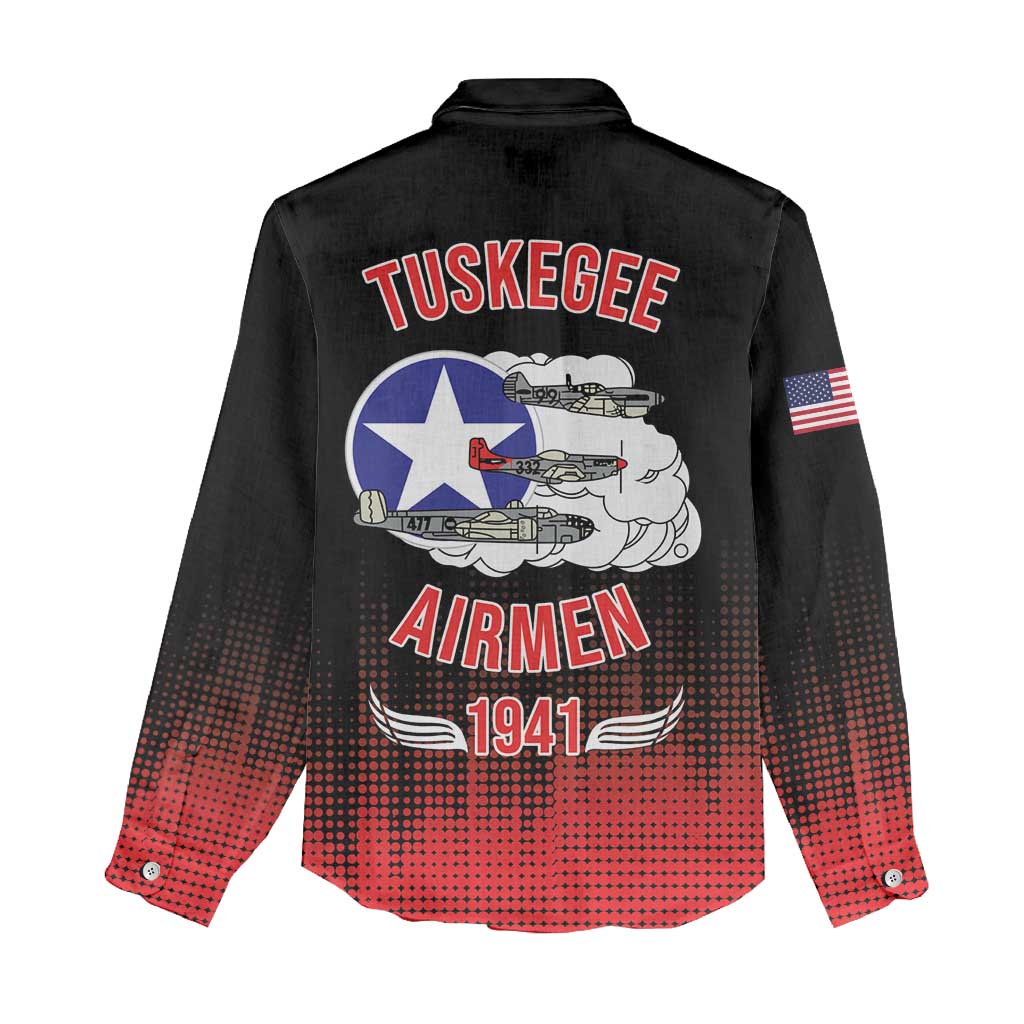 Tuskegee Red Tails Airmen WWII Tribute Women Casual Shirt 332nd Fighter Group - Black - African Pride