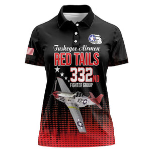 Tuskegee Red Tails Airmen WWII Tribute Women Polo Shirt 332nd Fighter Group - Black - African Pride