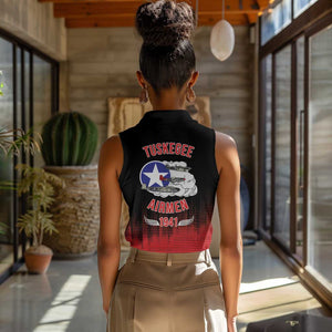 Tuskegee Red Tails Airmen WWII Tribute Women Sleeveless Polo Shirt 332nd Fighter Group - Black - African Pride