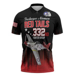 Tuskegee Red Tails Airmen WWII Tribute Zipper Polo Shirt 332nd Fighter Group - Black