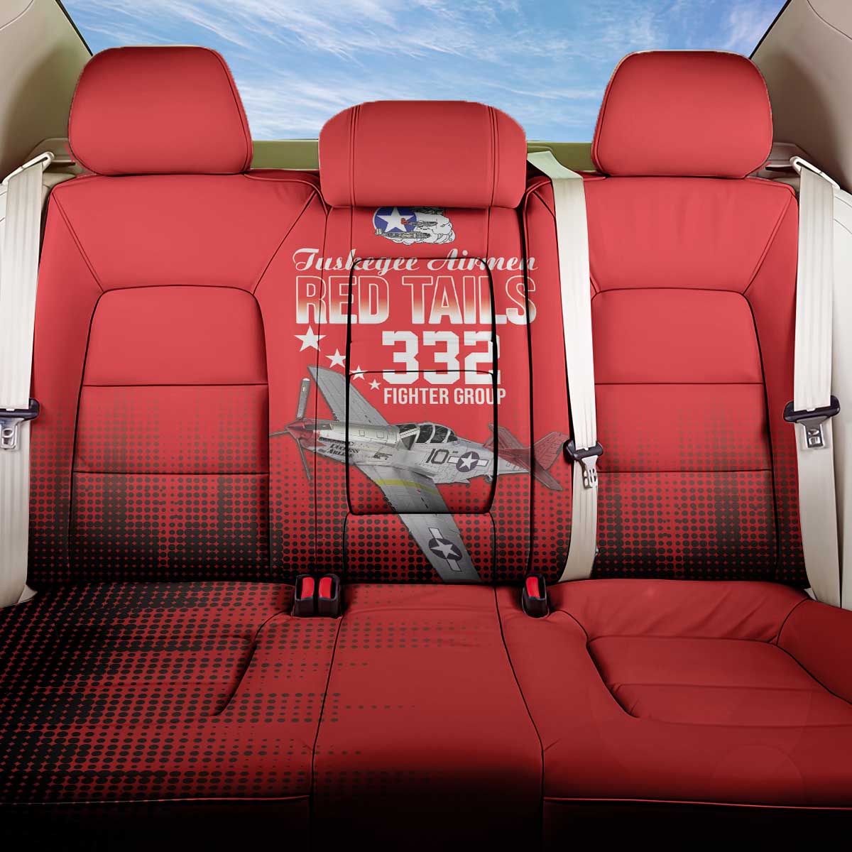 Tuskegee Red Tails Airmen WWII Tribute Back Car Seat Cover 332nd Fighter Group - Red - African Pride