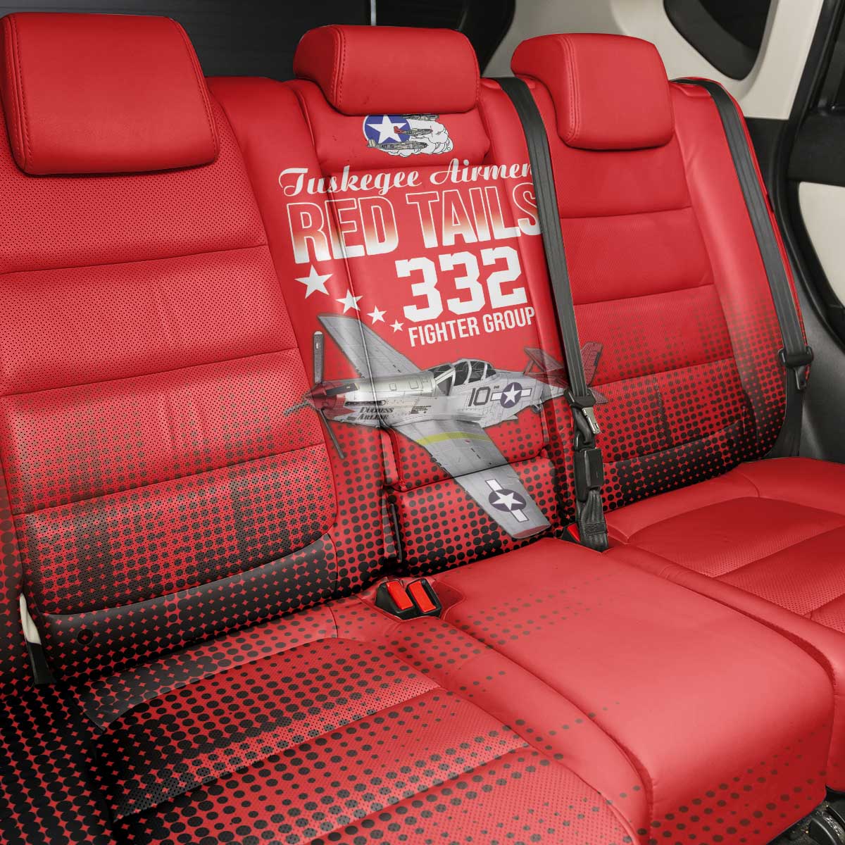 Tuskegee Red Tails Airmen WWII Tribute Back Car Seat Cover 332nd Fighter Group - Red - African Pride