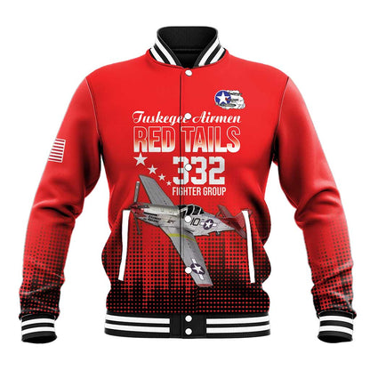 Tuskegee Red Tails Airmen WWII Tribute Baseball Jacket 332nd Fighter Group - Red - African Pride