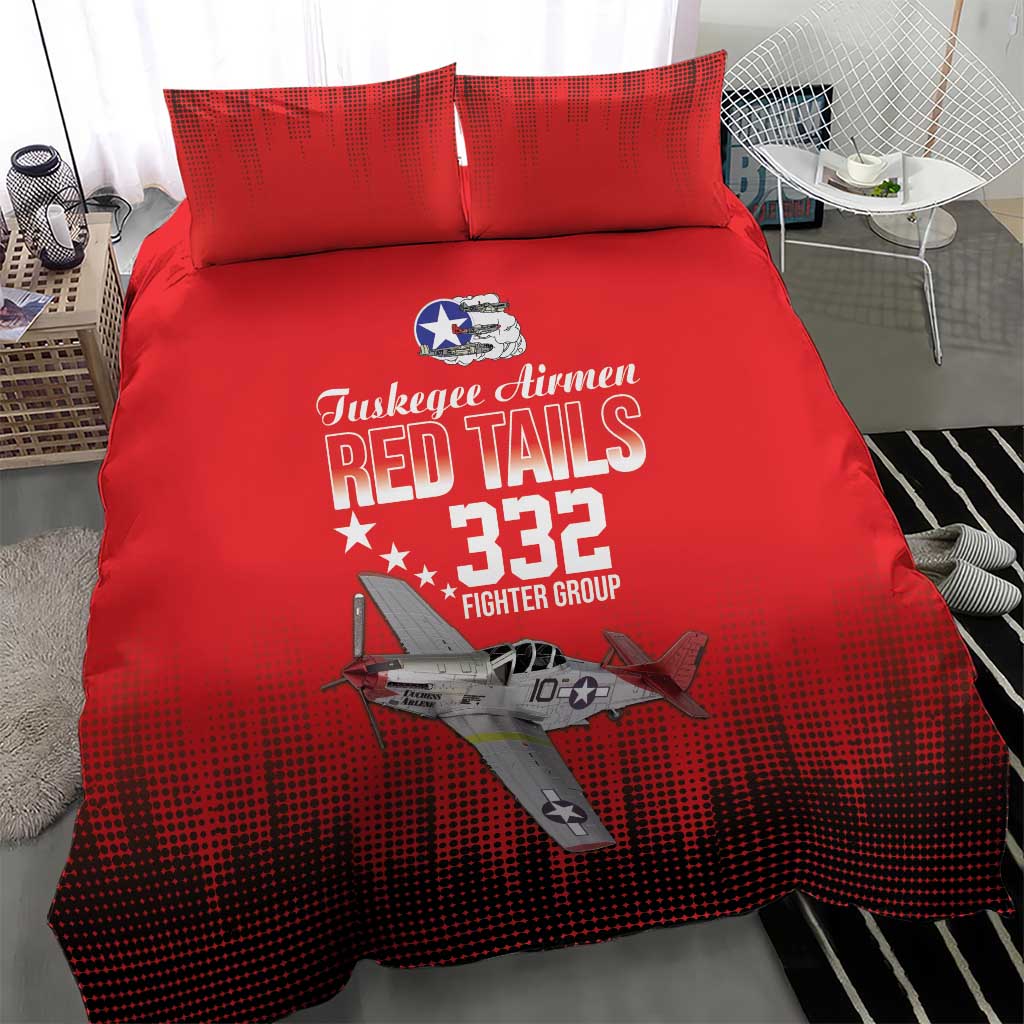 Tuskegee Red Tails Airmen WWII Tribute Bedding Set 332nd Fighter Group - Red - African Pride