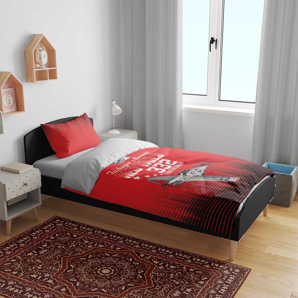 Tuskegee Red Tails Airmen WWII Tribute Bedding Set 332nd Fighter Group - Red - African Pride