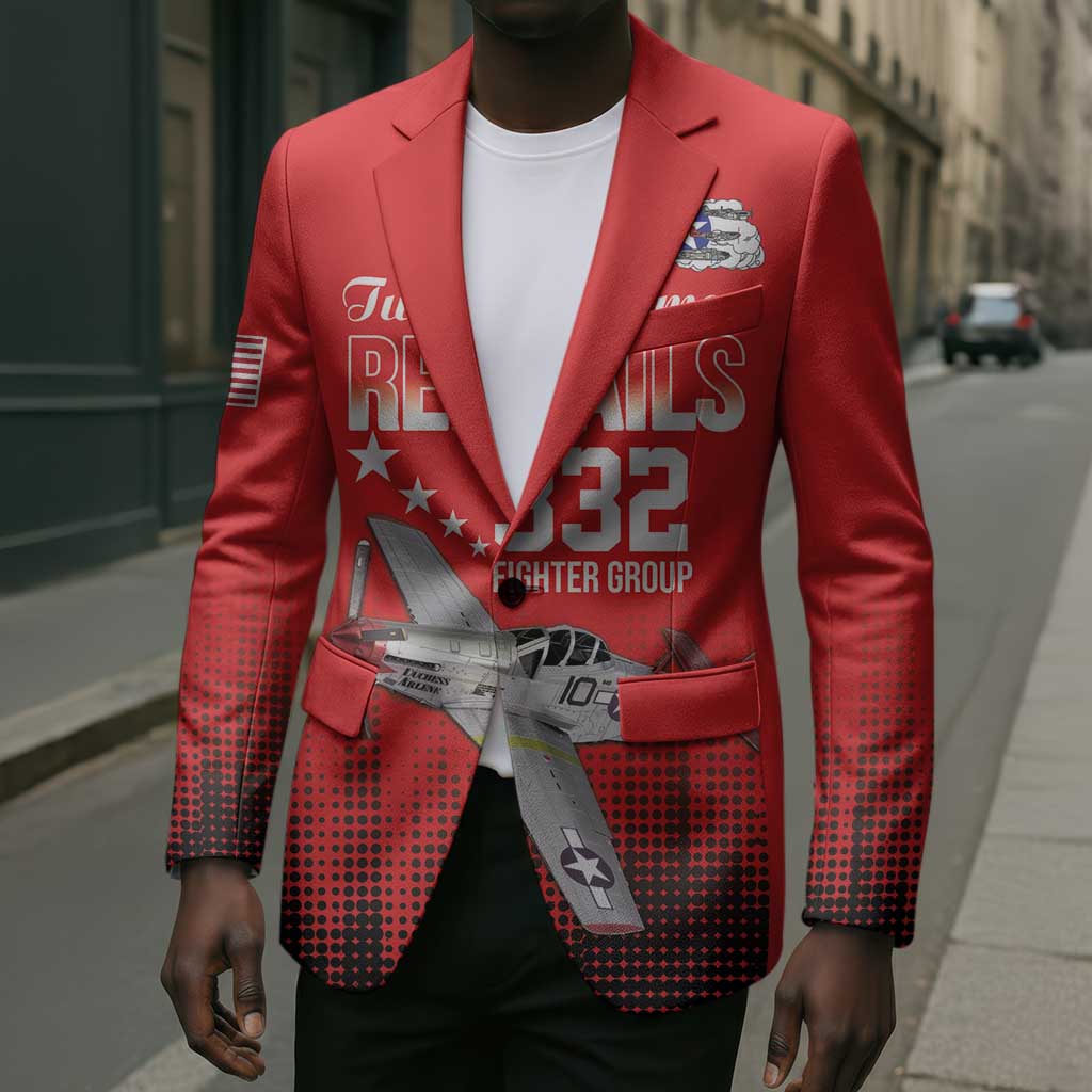 Tuskegee Red Tails Airmen WWII Tribute Blazer 332nd Fighter Group - Red