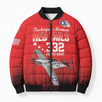 Tuskegee Red Tails Airmen WWII Tribute Bomber Puffer Jacket 332nd Fighter Group - Red