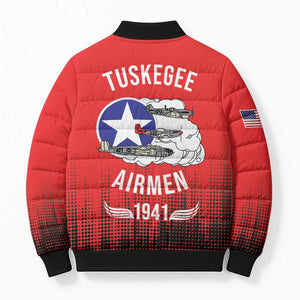 Tuskegee Red Tails Airmen WWII Tribute Bomber Puffer Jacket 332nd Fighter Group - Red