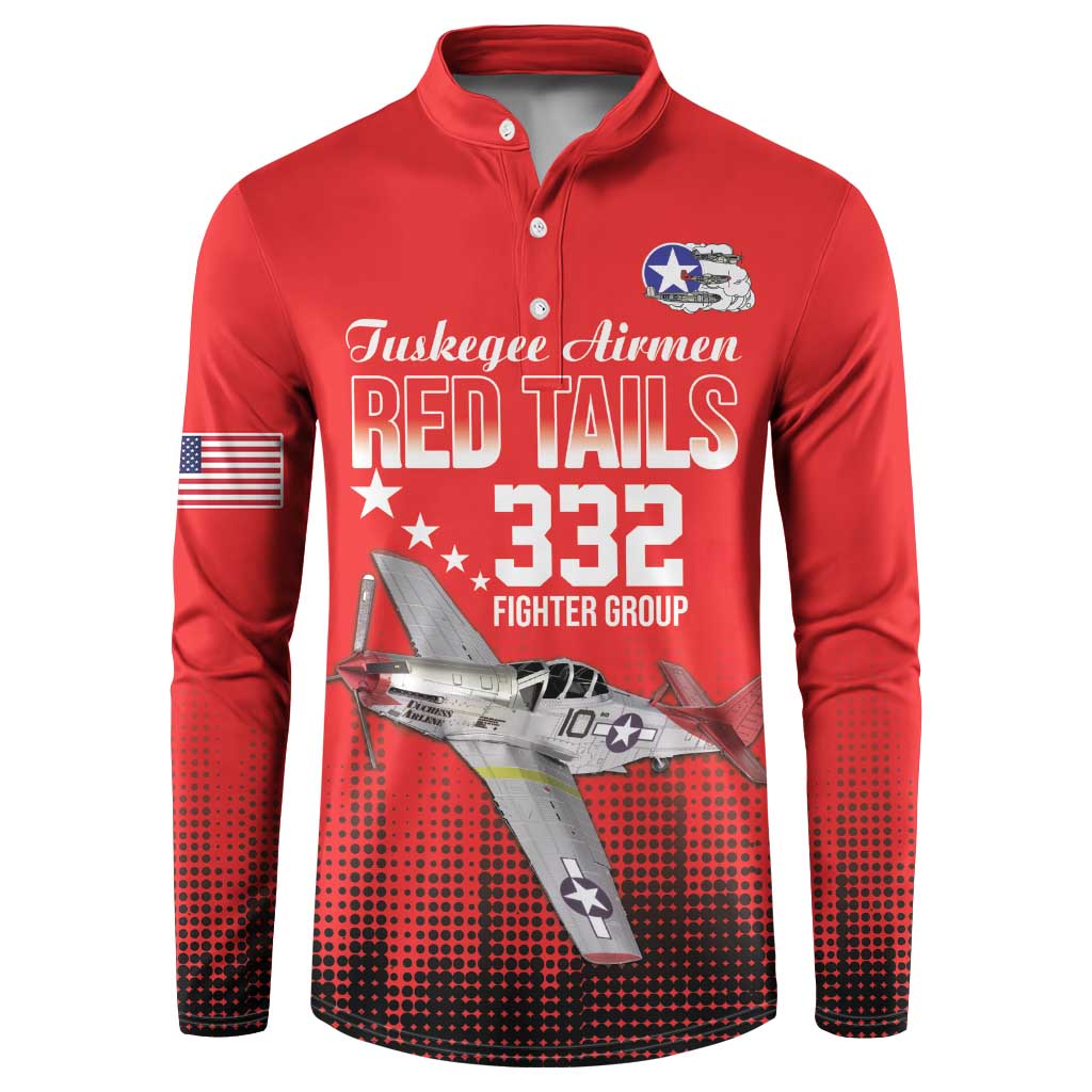 Tuskegee Red Tails Airmen WWII Tribute Button Sweatshirt 332nd Fighter Group - Red