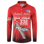 Tuskegee Red Tails Airmen WWII Tribute Button Sweatshirt 332nd Fighter Group - Red