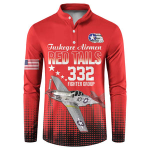 Tuskegee Red Tails Airmen WWII Tribute Button Sweatshirt 332nd Fighter Group - Red