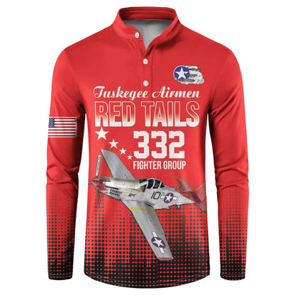 Tuskegee Red Tails Airmen WWII Tribute Button Sweatshirt 332nd Fighter Group - Red