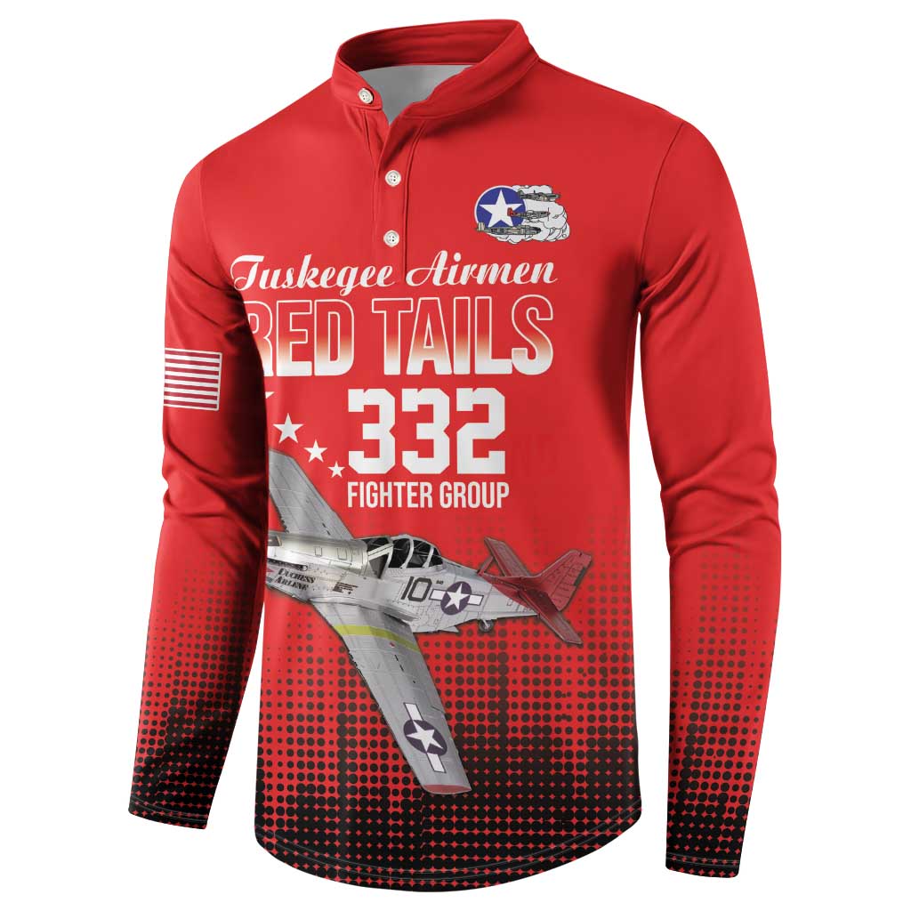 Tuskegee Red Tails Airmen WWII Tribute Button Sweatshirt 332nd Fighter Group - Red