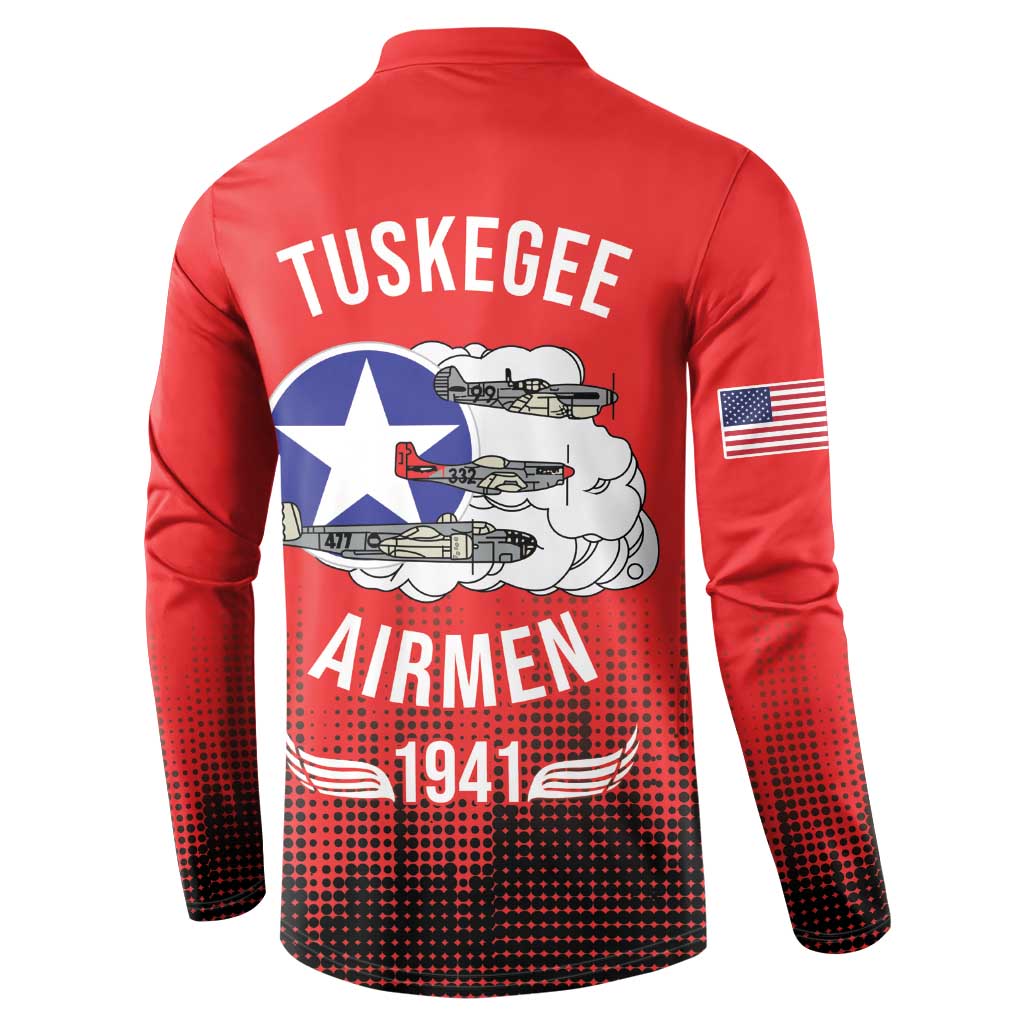 Tuskegee Red Tails Airmen WWII Tribute Button Sweatshirt 332nd Fighter Group - Red